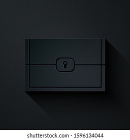 Paper cut Chest for game icon isolated on black background. Paper art style. Vector Illustration