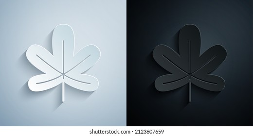 Paper cut Chestnut leaf icon isolated on grey and black background. Paper art style. Vector