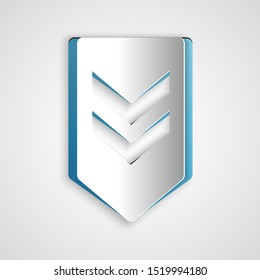 Paper cut Chevron icon isolated on grey background. Military badge sign. Paper art style. Vector Illustration