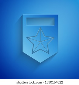 Paper cut Chevron icon isolated on blue background. Military badge sign. Paper art style. Vector Illustration
