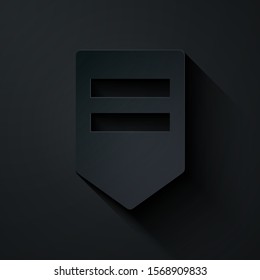 Paper cut Chevron icon isolated on black background. Military badge sign. Paper art style. Vector Illustration