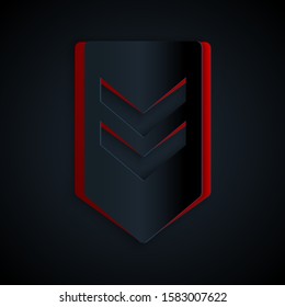 Paper cut Chevron icon isolated on black background. Military badge sign. Paper art style. Vector Illustration