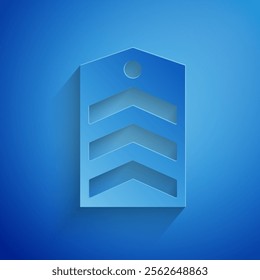 Paper cut Chevron icon isolated on blue background. Military badge sign. Paper art style. Vector