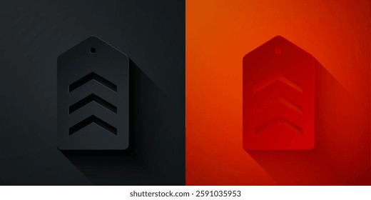 Paper cut Chevron icon isolated on black and red background. Military badge sign. Paper art style. Vector