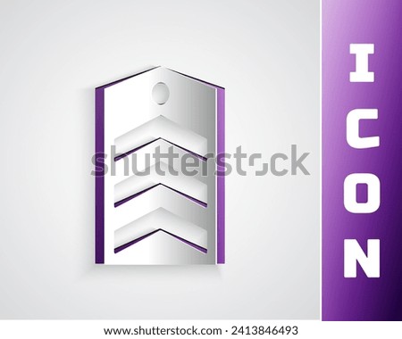 Paper cut Chevron icon isolated on grey background. Military badge sign. Paper art style. Vector