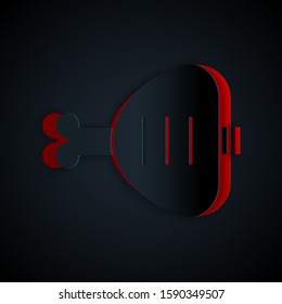 Paper cut Chicken leg icon isolated on black background. Chicken drumstick. Paper art style. Vector Illustration