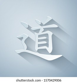 Paper cut Chinese calligraphy, translation Dao, Tao, Taoism icon isolated on grey background. Paper art style. Vector Illustration