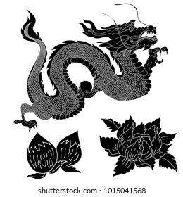 Paper cut Chinese Dragon for New year.Silhouette Dragon vector.