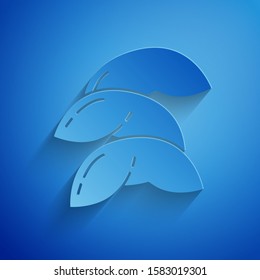 Paper cut Chinese fortune cookie icon isolated on blue background. Asian traditional. Paper art style. Vector Illustration