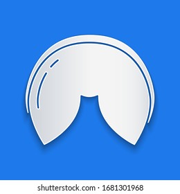 Paper cut Chinese fortune cookie icon isolated on blue background. Asian traditional. Paper art style. Vector Illustration