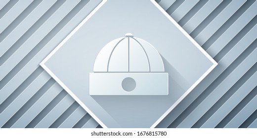 Paper cut Chinese hat icon isolated on grey background. Paper art style. Vector Illustration
