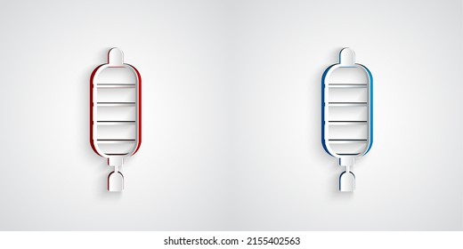Paper cut Chinese paper lantern icon isolated on grey background. Paper art style. Vector
