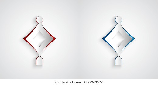 Paper cut Chinese paper lantern icon isolated on grey background. Paper art style. Vector