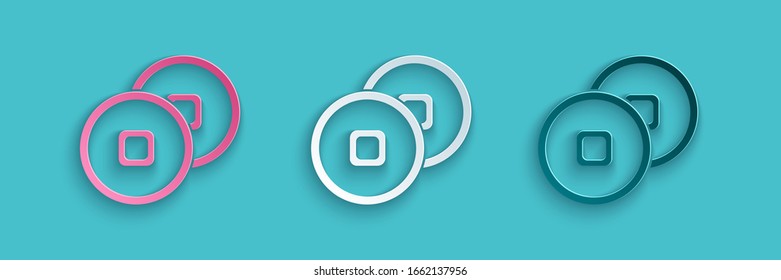 Paper cut Chinese Yuan currency symbol icon isolated on blue background. Coin money. Banking currency sign. Cash symbol. Paper art style. Vector Illustration