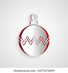 Paper cut Christmas ball icon isolated on grey background. Merry Christmas and Happy New Year. Paper art style. Vector