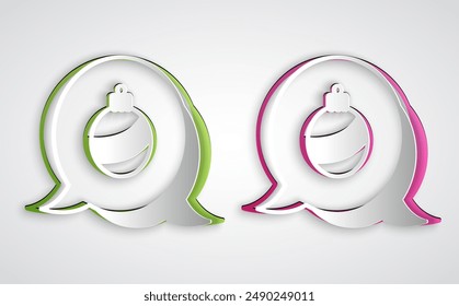 Paper cut Christmas ball icon isolated on grey background. Merry Christmas and Happy New Year. Paper art style. Vector