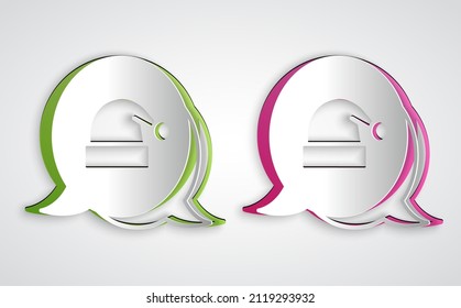 Paper cut Christmas Santa Claus hat icon isolated on grey background. Merry Christmas and Happy New Year. Paper art style. Vector