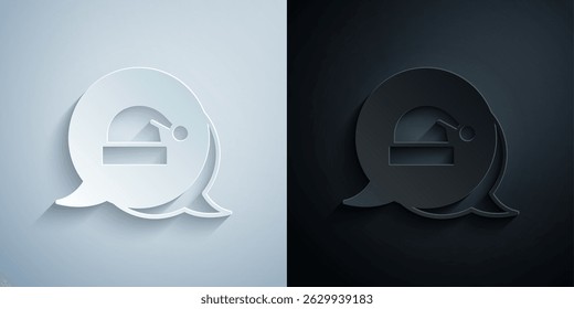 Paper cut Christmas Santa Claus hat icon isolated on grey and black background. Merry Christmas and Happy New Year. Paper art style. Vector