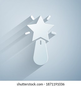 Paper cut Christmas star icon isolated on grey background. Merry Christmas and Happy New Year. Paper art style. Vector