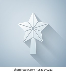 Paper cut Christmas star icon isolated on grey background. Merry Christmas and Happy New Year. Paper art style. Vector