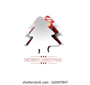 Paper Cut Christmas tree background, vector illustration