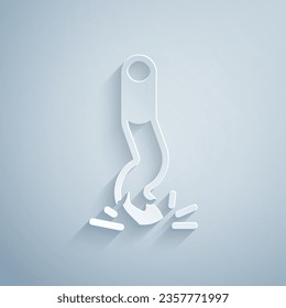 Paper cut Cigarette butt icon isolated on grey background. Stubbed out cigarette. Paper art style. Vector