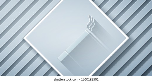 Paper cut Cigarette icon isolated on grey background. Tobacco sign. Smoking symbol. Paper art style. Vector Illustration