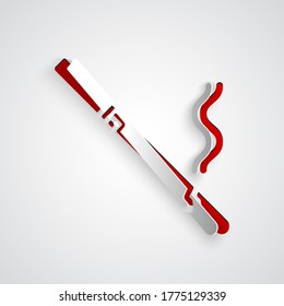 Paper cut Cigarette icon isolated on grey background. Tobacco sign. Smoking symbol. Paper art style. Vector Illustration