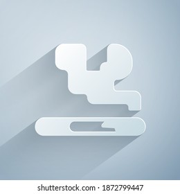 Paper cut Cigarette icon isolated on grey background. Tobacco sign. Smoking symbol. Paper art style. Vector