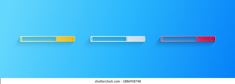 Icono de cigarrillo de corte de papel aislado en fondo azul. Señal de tabaco. Símbolo de tabaco. Estilo de arte de papel. Vector.