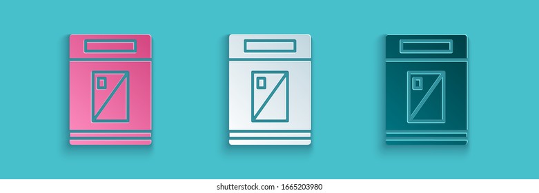 Paper cut Cigarettes pack box icon isolated on blue background. Cigarettes pack. Paper art style. Vector Illustration