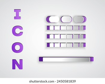 Paper cut Cinema auditorium with screen and seats icon isolated on grey background. Paper art style. Vector Illustration