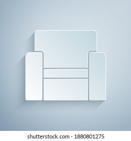Paper cut Cinema chair icon isolated on grey background. Paper art style. Vector.