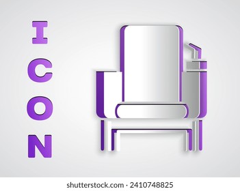 Paper cut Cinema chair icon isolated on grey background. Paper art style. Vector Illustration