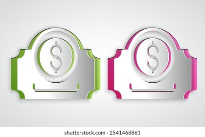 Paper cut Cinema ticket icon isolated on grey background. Paper art style. Vector