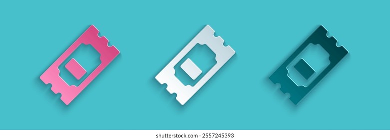 Paper cut Cinema ticket icon isolated on blue background. Paper art style. Vector