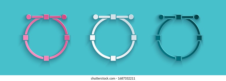 Paper cut Circle banner with Bezier curve icon isolated on blue background. Pen tool icon. Paper art style. Vector Illustration