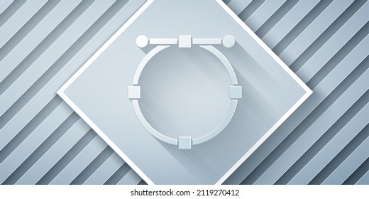 Paper cut Circle banner with Bezier curve icon isolated on grey background. Pen tool icon. Paper art style. Vector Illustration
