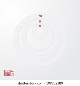 paper cut circle universal calendar design with red date selection, easy to modification, gray and white - EPS