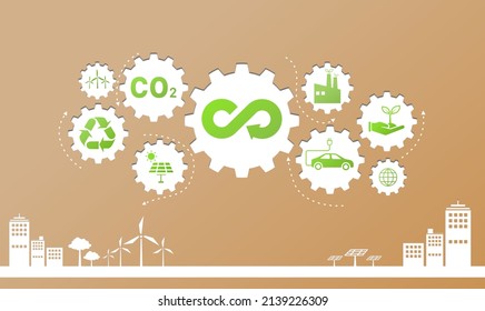 Paper cut circular economy icon. The concept of eternity, endless and unlimited, circular economy for future growth of business and environment sustainable.