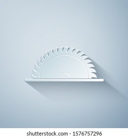 Paper cut Circular saw blade icon isolated on grey background. Saw wheel. Paper art style. Vector Illustration