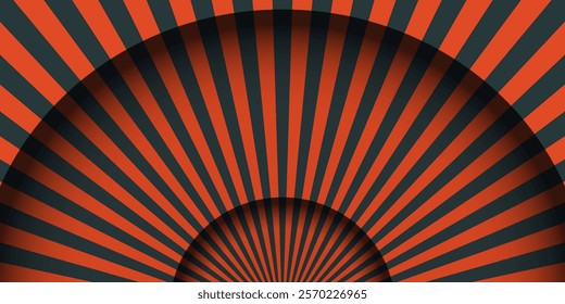 Paper cut circus stage with striped red and white lines curtains background. Papercut layers with stripe pattern. Vector background.