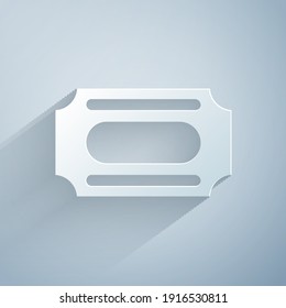 Paper cut Circus ticket icon isolated on grey background. Amusement park. Paper art style. Vector