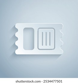 Icono de boleto de circo cortado en papel aislado sobre fondo gris. Parque de atracciones. Estilo de arte de papel. Vector