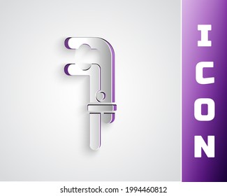 Paper cut Clamp tool icon isolated on grey background. Locksmith tool. Paper art style. Vector Illustration