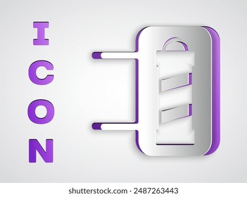 Paper cut Classic Barber shop pole icon isolated on grey background. Barbershop pole symbol. Paper art style. Vector