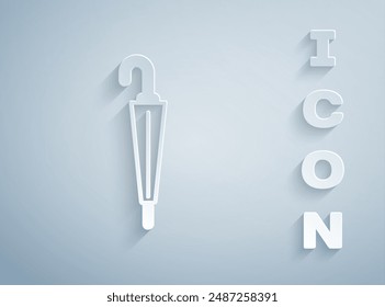 Paper cut Classic elegant umbrella icon isolated on grey background. Rain protection symbol. Paper art style. Vector