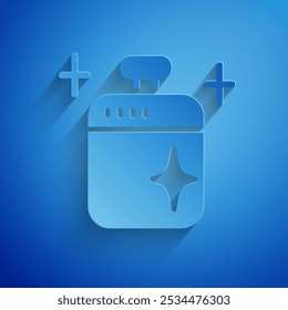 Paper cut Clean cooking pot icon isolated on blue background. Boil or stew food symbol. Paper art style. Vector