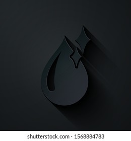 Paper cut Clean water drop icon isolated on black background. Paper art style. Vector Illustration