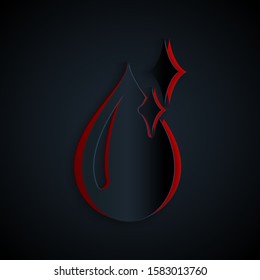 Paper cut Clean water drop icon isolated on black background. Paper art style. Vector Illustration